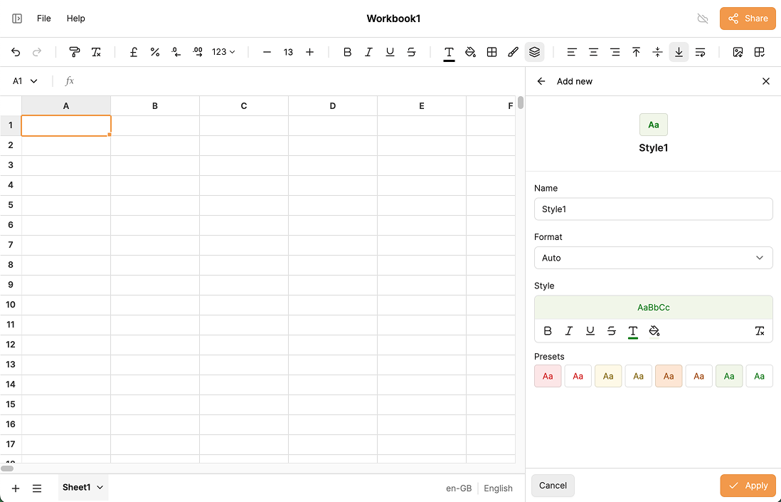 Cell style editor