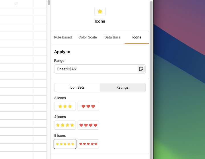 Icon set and rating settings
