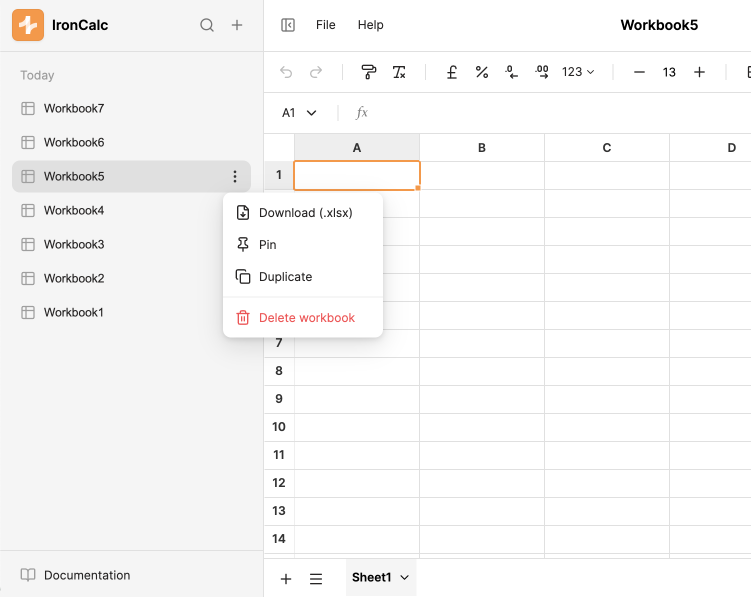 Workbook sidebar