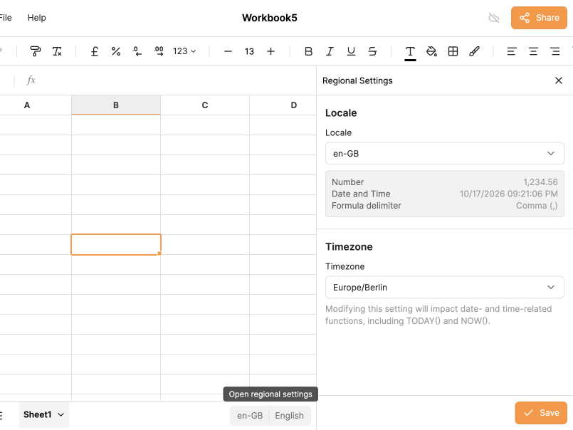 Regional Settings drawer
